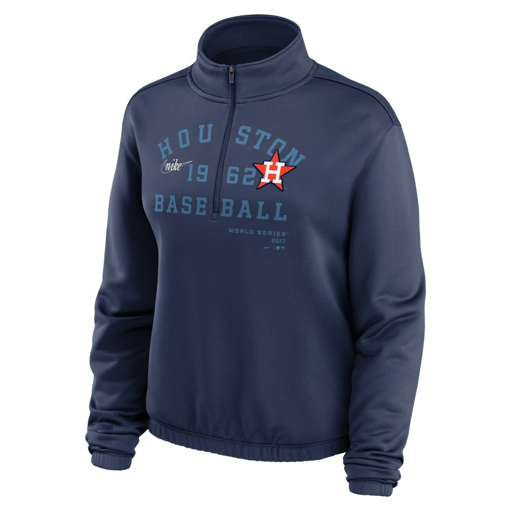 Houston Astros Nike Women's Rewind Splice Half-Zip Semi-Cropped Bubble Hem Sweatshirt - MLB