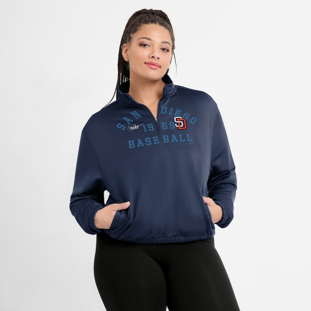 San Diego Padres Nike Women's Rewind Splice Half-Zip Semi-Cropped Bubble Hem Sweatshirt - MLB