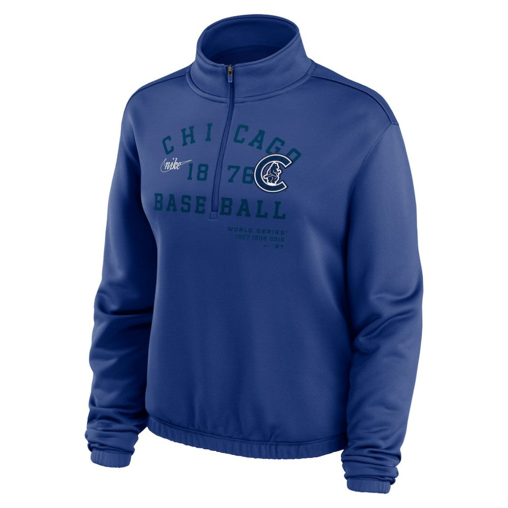 Chicago Cubs Nike Women's Rewind Splice Half-Zip Semi-Cropped Bubble Hem Sweatshirt - MLB