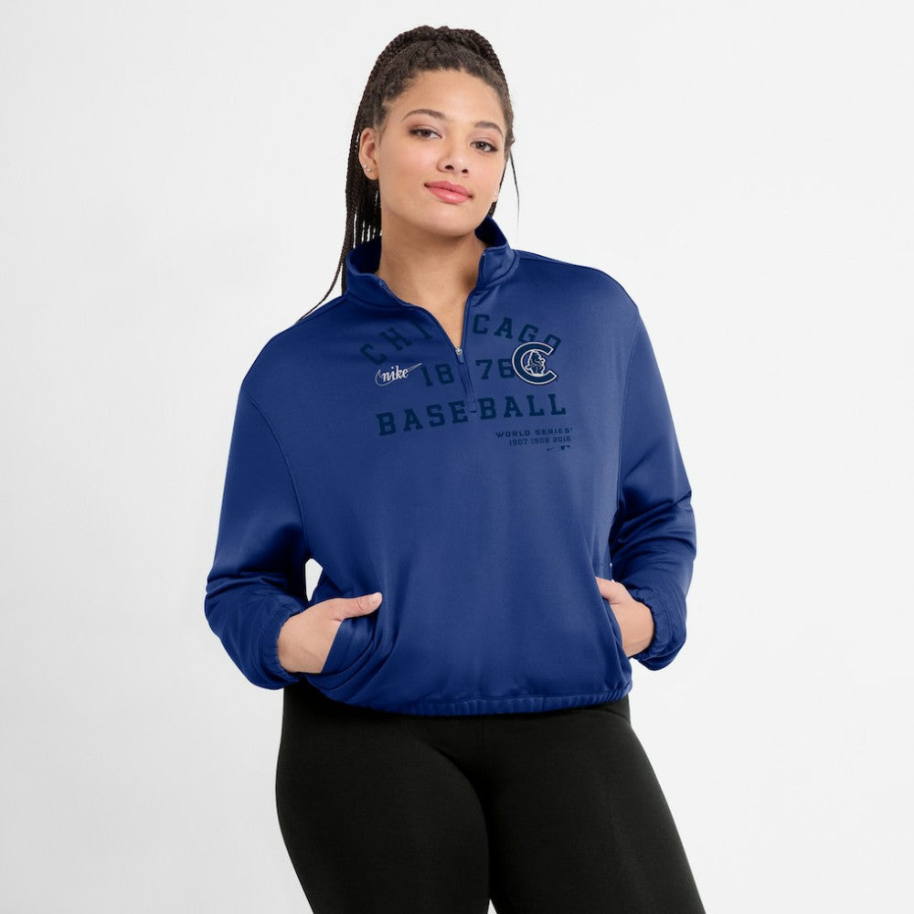 Chicago Cubs Nike Women's Rewind Splice Half-Zip Semi-Cropped Bubble Hem Sweatshirt - MLB