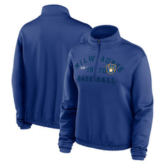 Milwaukee Brewers Nike Women's Rewind Splice Half-Zip Semi-Cropped Bubble Hem Sweatshirt - MLB