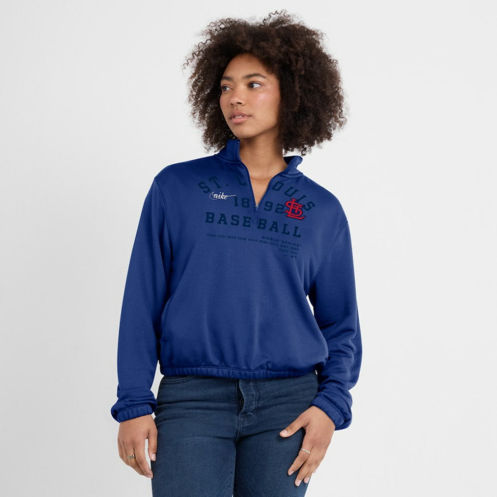 St. Louis Cardinals Nike Women's Rewind Splice Half-Zip Semi-Cropped Bubble Hem Sweatshirt - MLB