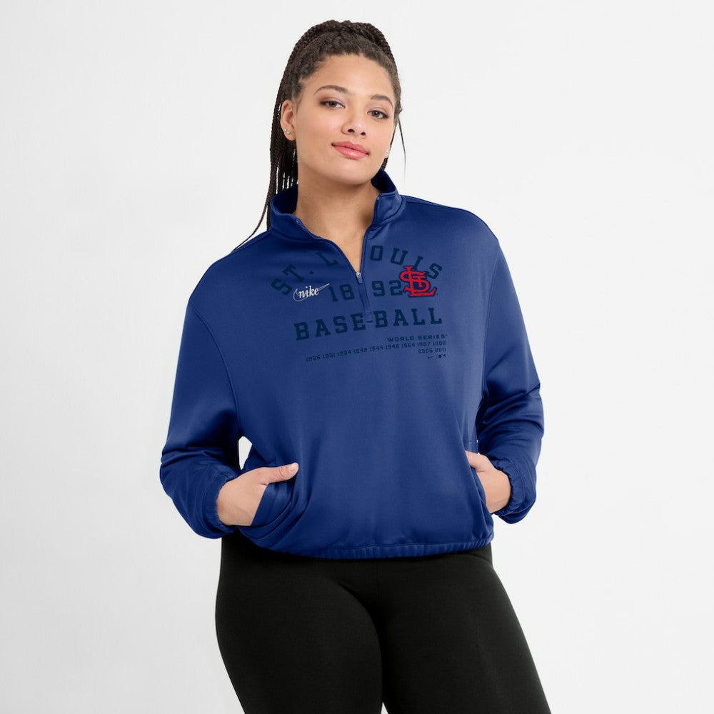 St. Louis Cardinals Nike Women's Rewind Splice Half-Zip Semi-Cropped Bubble Hem Sweatshirt - MLB