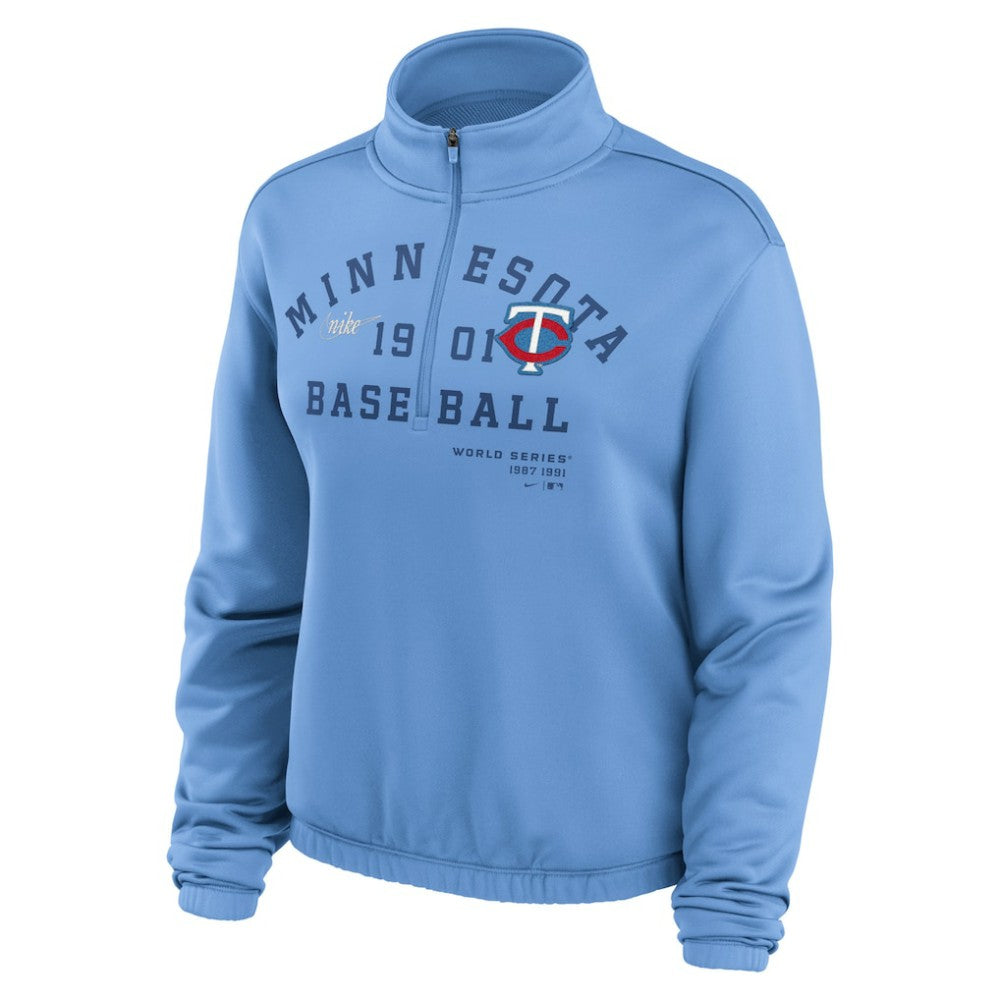 Minnesota Twins Nike Women's Rewind Splice Half-Zip Semi-Cropped Bubble Hem Sweatshirt - MLB