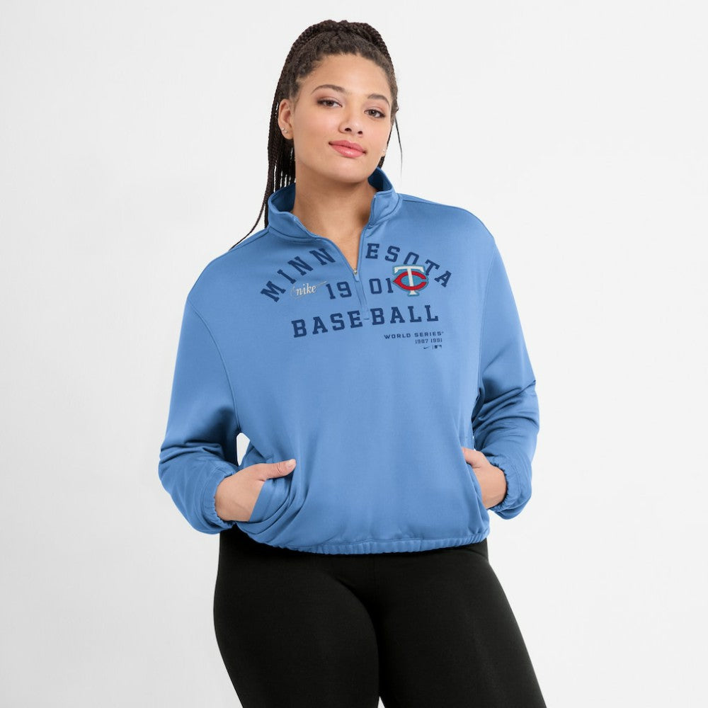 Minnesota Twins Nike Women's Rewind Splice Half-Zip Semi-Cropped Bubble Hem Sweatshirt - MLB