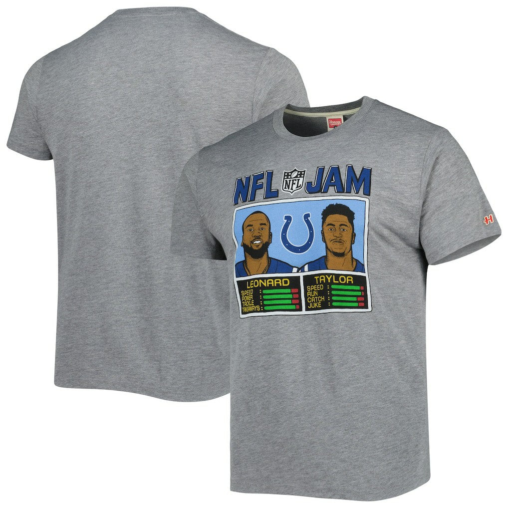 Jonathan Taylor & Shaquille Leonard Indianapolis Colts Homage Unisex NFL Jam Tri-Blend T-Shirt Heather Gray | NFL
