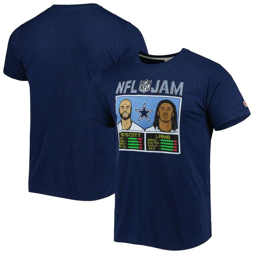 CeeDee Lamb & Dak Prescott Dallas Cowboys Homage Unisex NFL Jam Tri-Blend T-Shirt Heathered Navy | NFL