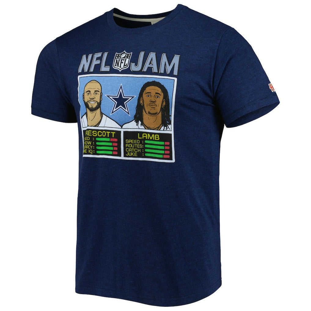 CeeDee Lamb & Dak Prescott Dallas Cowboys Homage Unisex NFL Jam Tri-Blend T-Shirt Heathered Navy | NFL