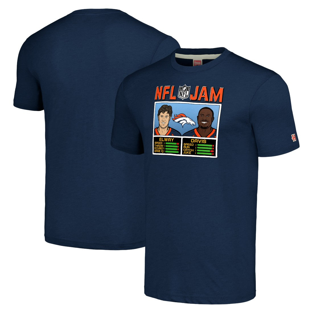 John Elway & Terrell Davis Denver Broncos Homage Unisex NFL Jam Retired Tri-Blend T-Shirt Navy | NFL