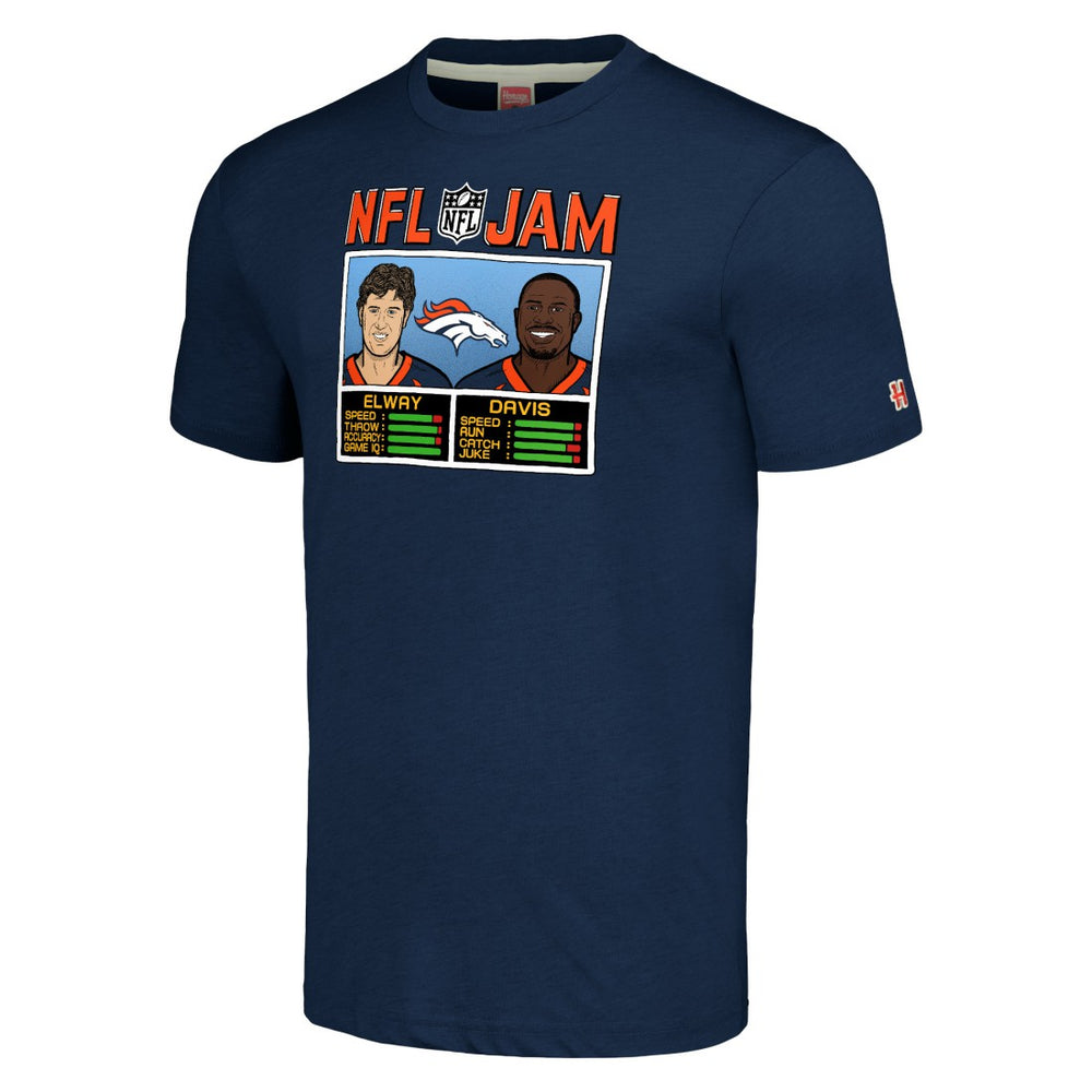 John Elway & Terrell Davis Denver Broncos Homage Unisex NFL Jam Retired Tri-Blend T-Shirt Navy | NFL