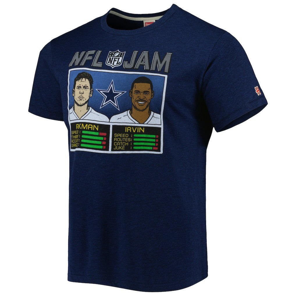Troy Aikman & Michael Irvin Dallas Cowboys Homage Unisex NFL Jam Retired Tri-Blend T-Shirt Heather Navy | NFL