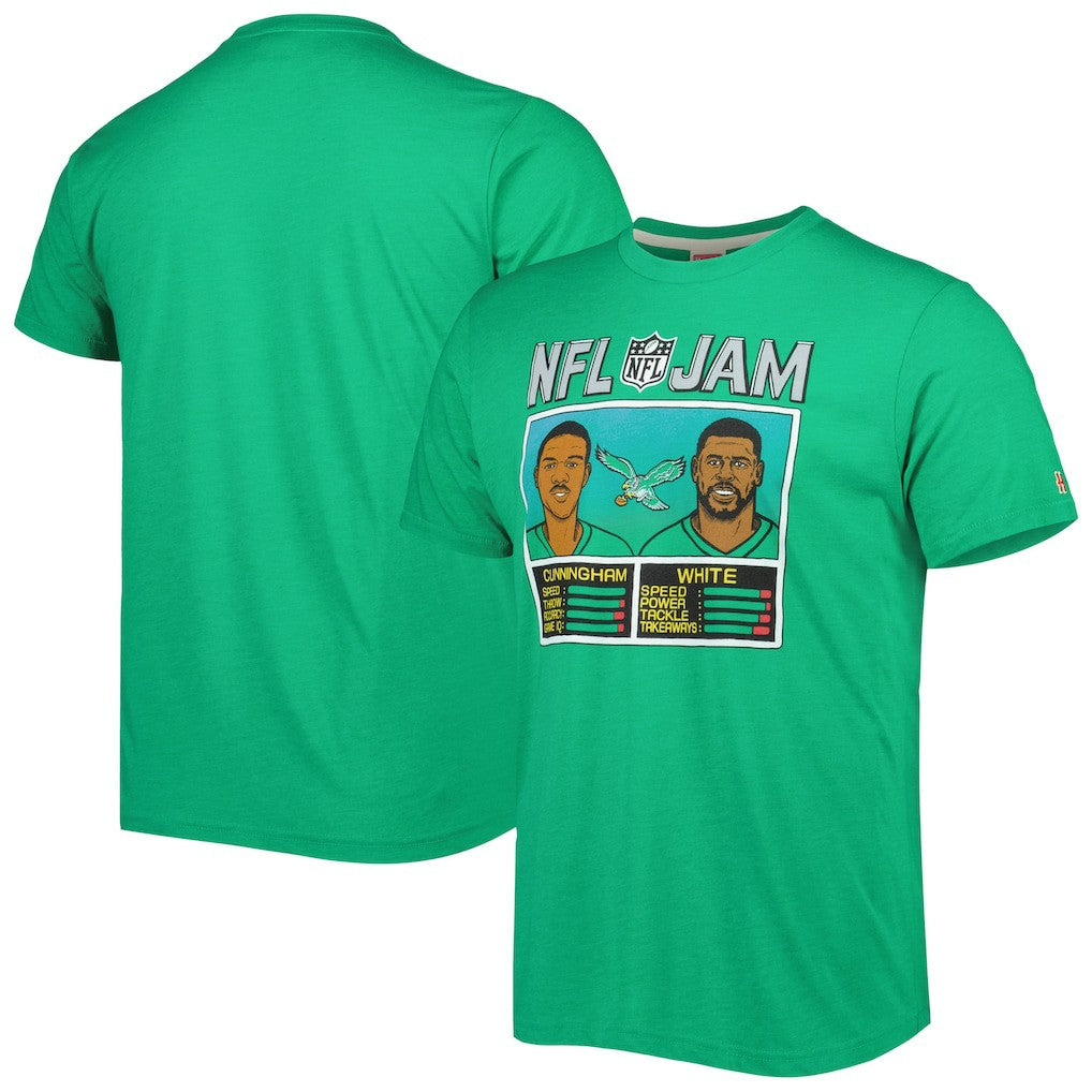 Randall Cunningham & Reggie White Philadelphia Eagles Homage Unisex NFL Jam Retired Tri-Blend T-Shirt Heather Kelly Green | NFL