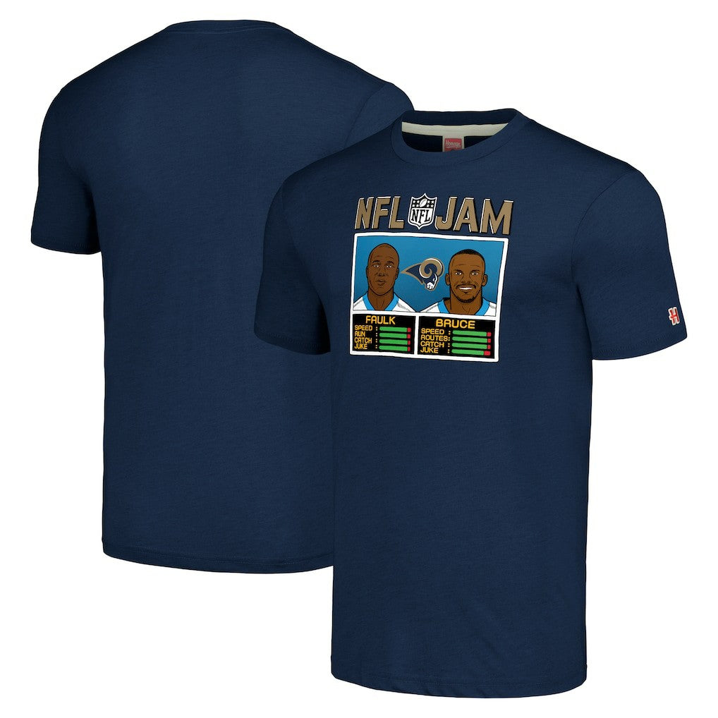 Isaac Bruce & Marshall Faulk Los Angeles Rams Homage Unisex NFL Jam Retired Tri-Blend T-Shirt Navy | NFL