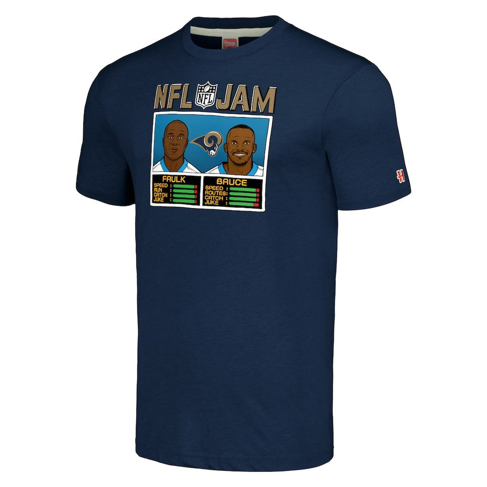 Isaac Bruce & Marshall Faulk Los Angeles Rams Homage Unisex NFL Jam Retired Tri-Blend T-Shirt Navy | NFL