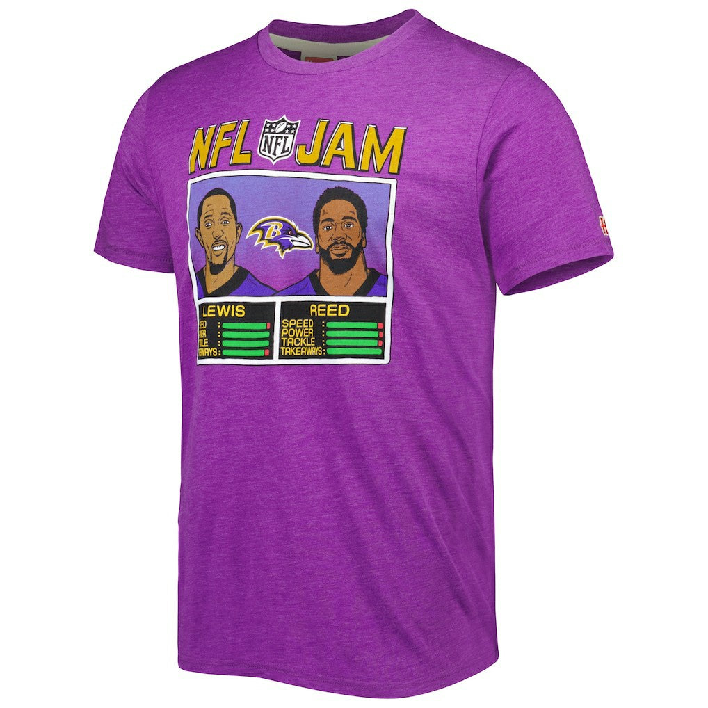 Ray Lewis & Ed Reed Baltimore Ravens Homage Unisex NFL Jam Retired Tri-Blend T-Shirt Heather Purple | NFL