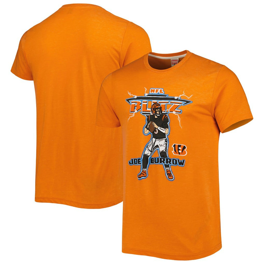 Joe Burrow Cincinnati Bengals Homage Unisex NFL Blitz Player Tri-Blend T-Shirt Heather Orange | NFL