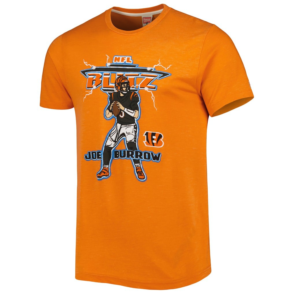 Joe Burrow Cincinnati Bengals Homage Unisex NFL Blitz Player Tri-Blend T-Shirt Heather Orange | NFL