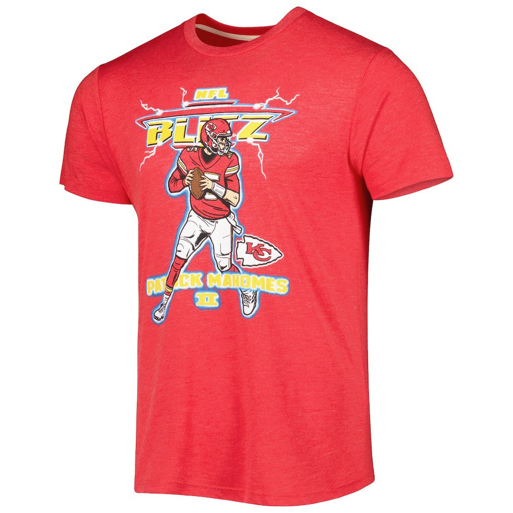 Patrick Mahomes Kansas City Chiefs Homage Unisex NFL Blitz Player Tri-Blend T-Shirt Heathered Heather Red | NFL