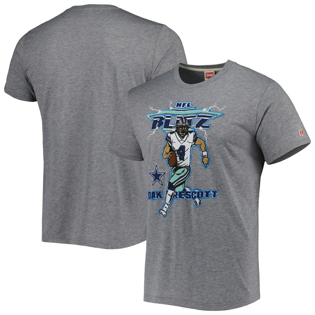 Dak Prescott Dallas Cowboys Homage Unisex NFL Blitz Player Tri-Blend T-Shirt Heathered Heather Gray | NFL