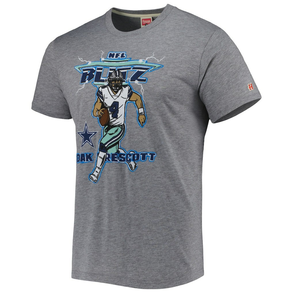 Dak Prescott Dallas Cowboys Homage Unisex NFL Blitz Player Tri-Blend T-Shirt Heathered Heather Gray | NFL