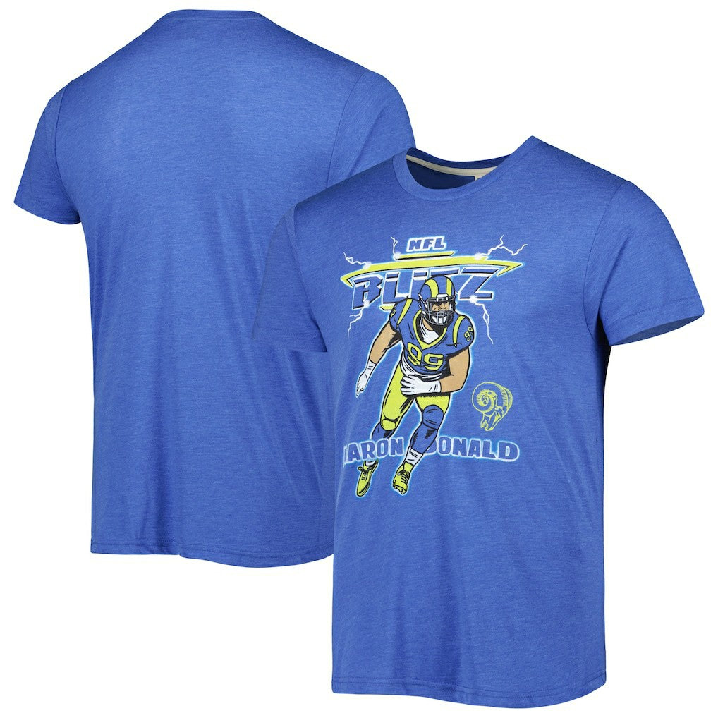 Aaron Donald Los Angeles Rams Homage Unisex NFL Blitz Player Tri-Blend T-Shirt Heather Royal | NFL