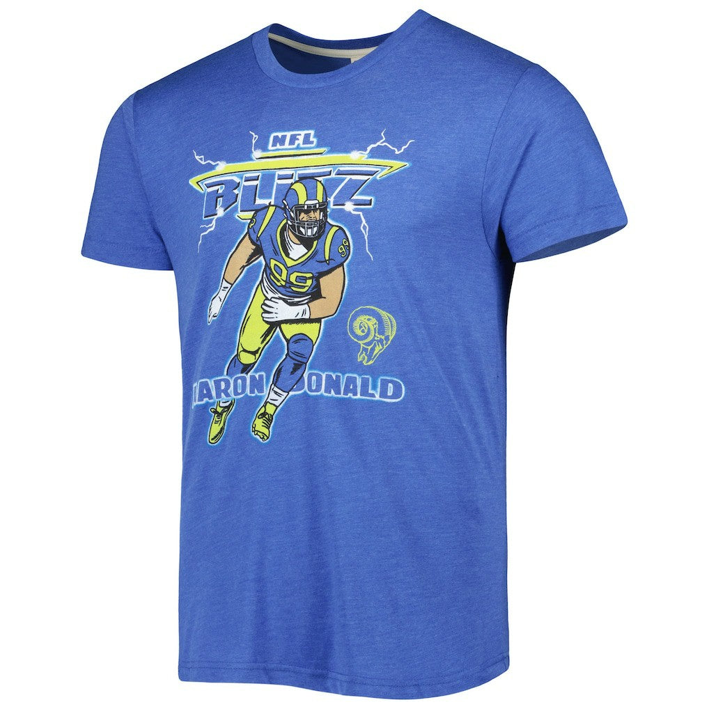 Aaron Donald Los Angeles Rams Homage Unisex NFL Blitz Player Tri-Blend T-Shirt Heather Royal | NFL