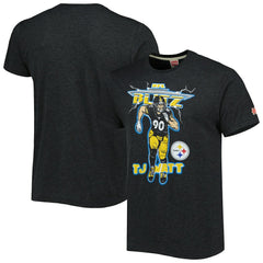 T.J. Watt Pittsburgh Steelers Homage Unisex NFL Blitz Player Tri-Blend T-Shirt Heathered Heather Charcoal | NFL