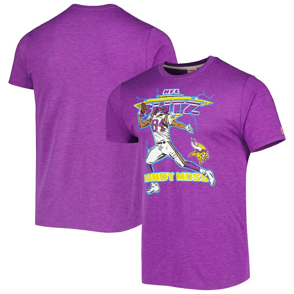 Randy Moss Minnesota Vikings Homage Unisex NFL Blitz Retired Player Tri-Blend T-Shirt Heathered Purple | NFL