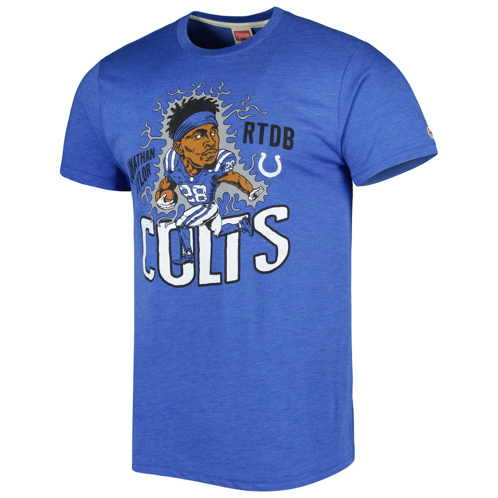 Jonathan Taylor Indianapolis Colts Homage Unisex Caricature Player Tri-Blend T-Shirt Heather Royal | NFL