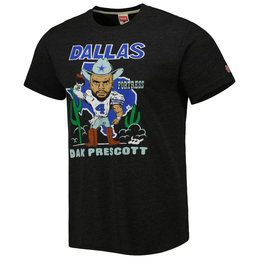 Dak Prescott Dallas Cowboys Homage Unisex Caricature Player Tri-Blend T-Shirt Heather Black | NFL