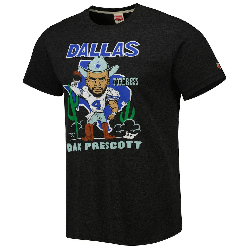 Dak Prescott Dallas Cowboys Homage Unisex Caricature Player Tri-Blend T-Shirt Heather Black | NFL