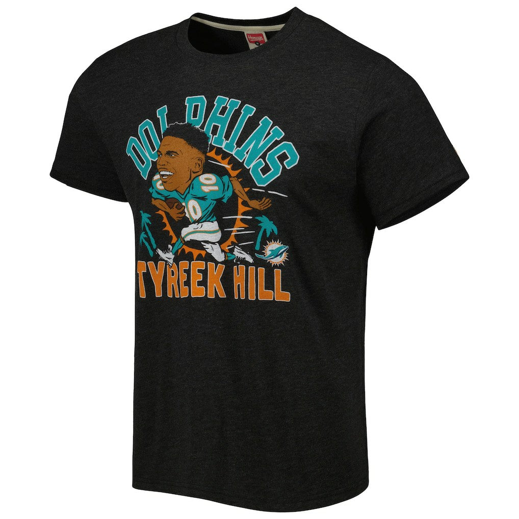 Tyreek Hill Miami Dolphins Homage Unisex Caricature Player Tri-Blend T-Shirt Heather Black | NFL