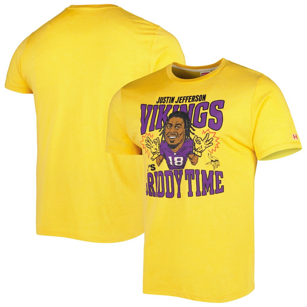 Justin Jefferson Minnesota Vikings Homage Unisex Caricature Player Tri-Blend T-Shirt Gold | NFL