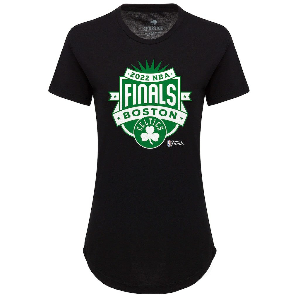 Boston Celtics Sportiqe Women's 2022 NBA Finals Crest Phoebe T-Shirt Black - NBA
