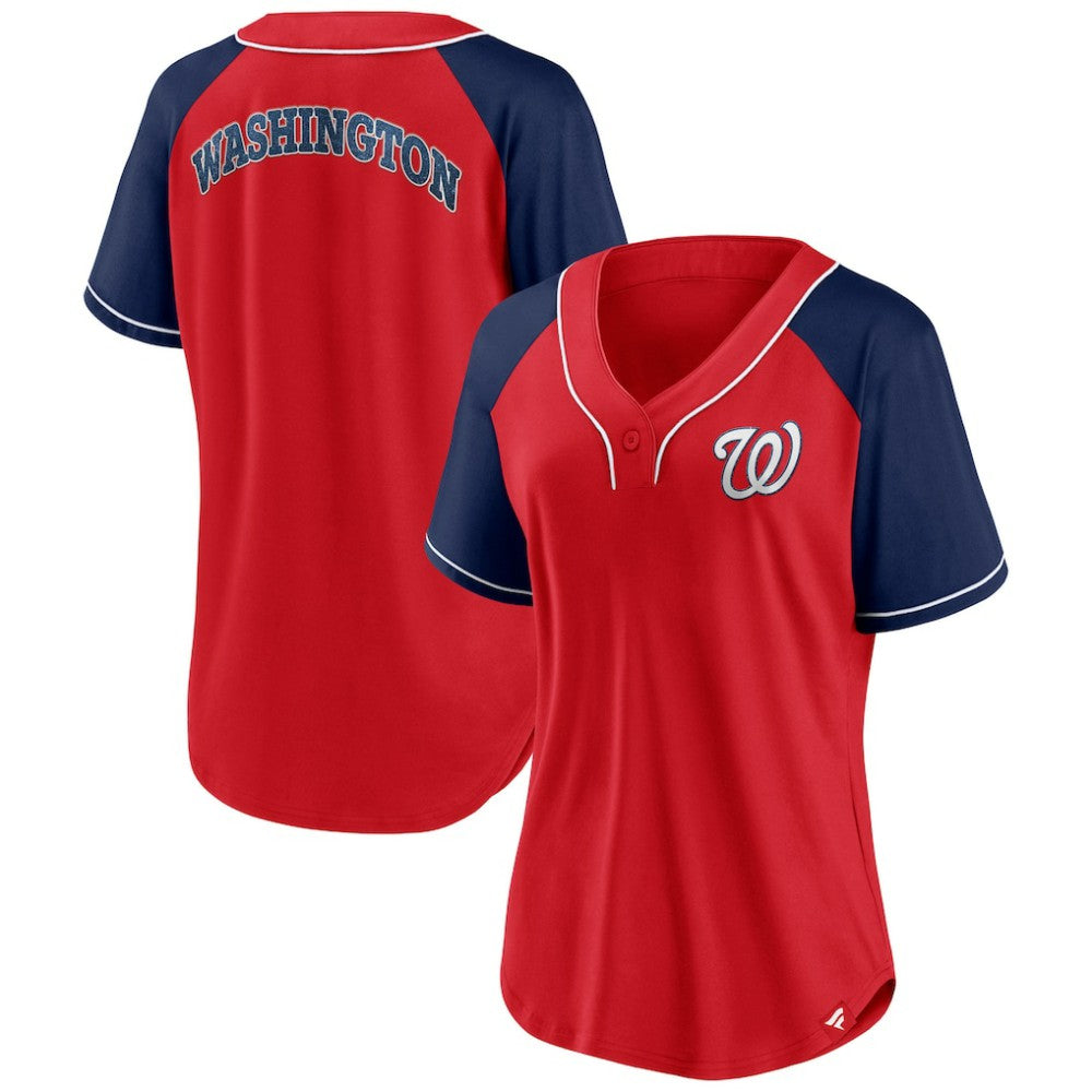 Washington Nationals Fanatics Women's Ultimate Style Raglan V-Neck T-Shirt - MLB