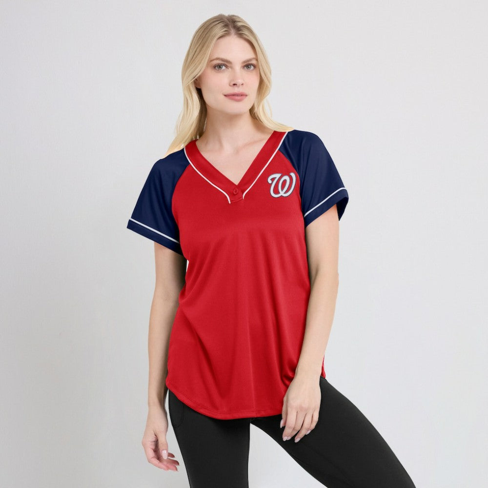 Washington Nationals Fanatics Women's Ultimate Style Raglan V-Neck T-Shirt - MLB