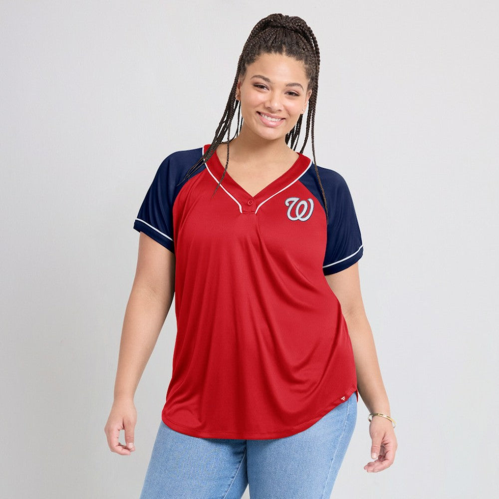 Washington Nationals Fanatics Women's Ultimate Style Raglan V-Neck T-Shirt - MLB