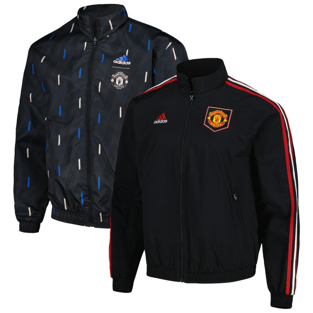 Manchester United 2022/23 On-Field Team Logo Anthem Reversible Full-Zip Jacket Black | Adidas