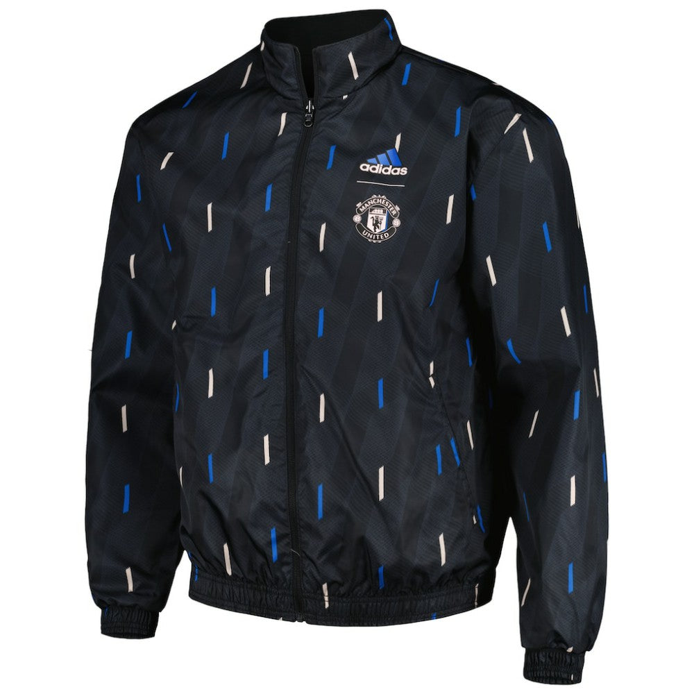 Manchester United 2022/23 On-Field Team Logo Anthem Reversible Full-Zip Jacket Black | Adidas