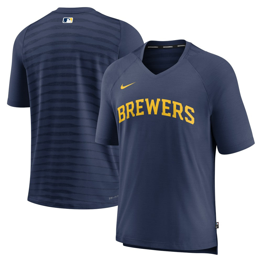 Milwaukee Brewers Nike Authentic Collection Pregame Raglan Performance V-Neck T-Shirt - MLB