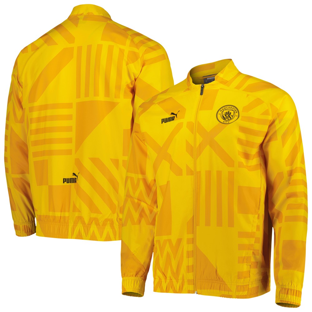Manchester City Pre-Match Raglan Full-Zip Training Jacket Yellow | Puma Sale