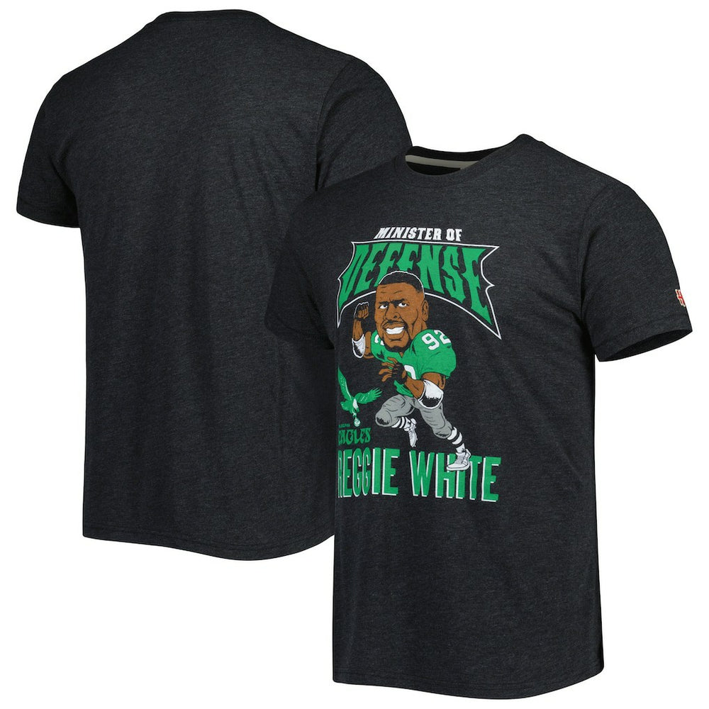 Reggie White Philadelphia Eagles Homage Unisex Unisex Caricature Retired Player Tri-Blend T-Shirt Heather Black | NFL