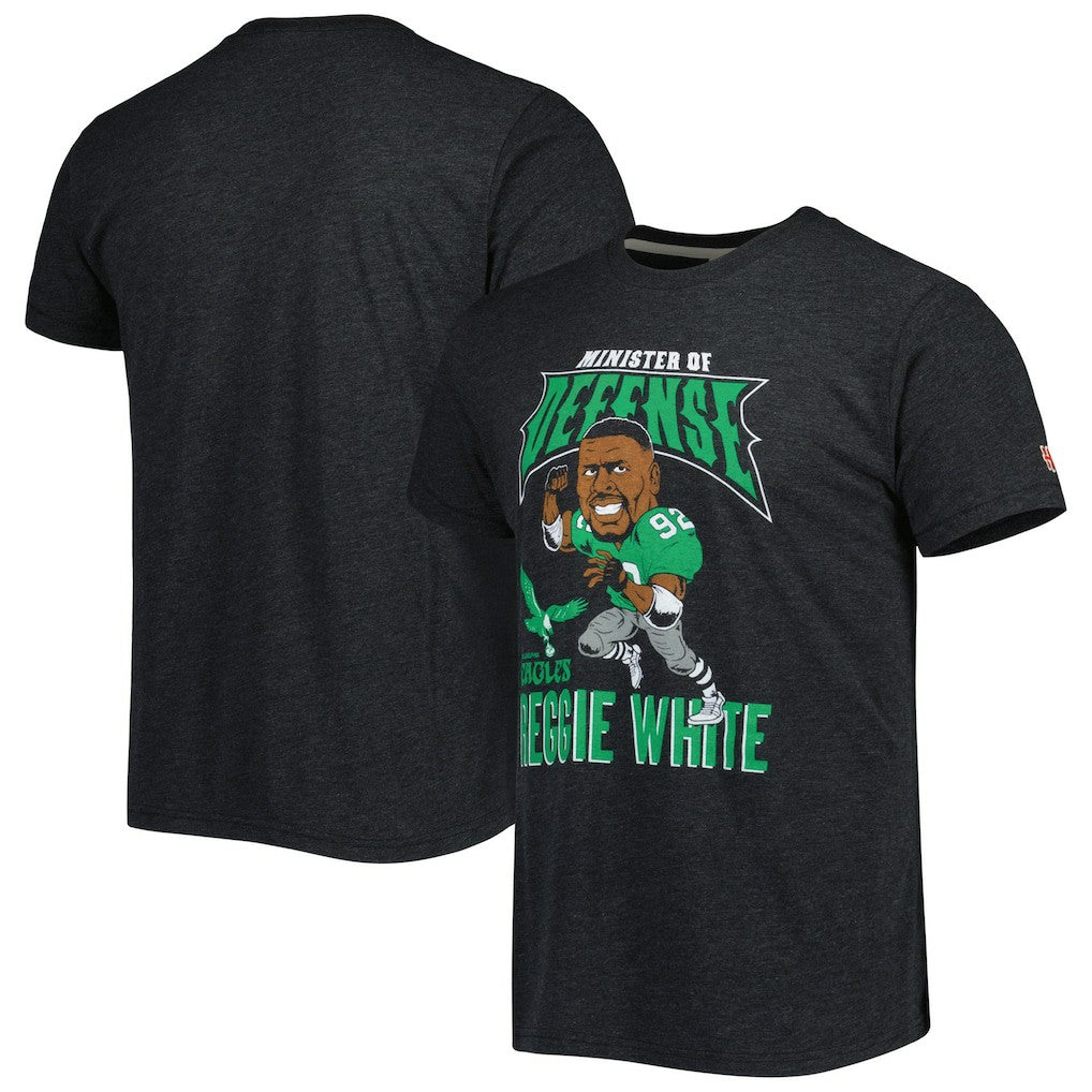 Reggie White Philadelphia Eagles Homage Unisex Unisex Caricature Retired Player Tri-Blend T-Shirt Heather Black | NFL