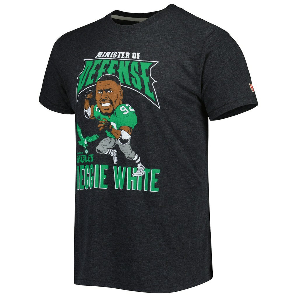 Reggie White Philadelphia Eagles Homage Unisex Unisex Caricature Retired Player Tri-Blend T-Shirt Heather Black | NFL