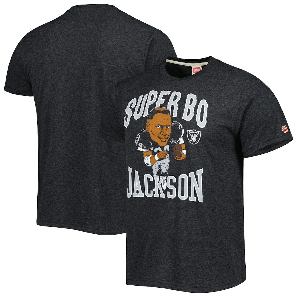 Bo Jackson Las Vegas Raiders Homage Unisex Unisex Caricature Retired Player Tri-Blend T-Shirt Heather Black | NFL