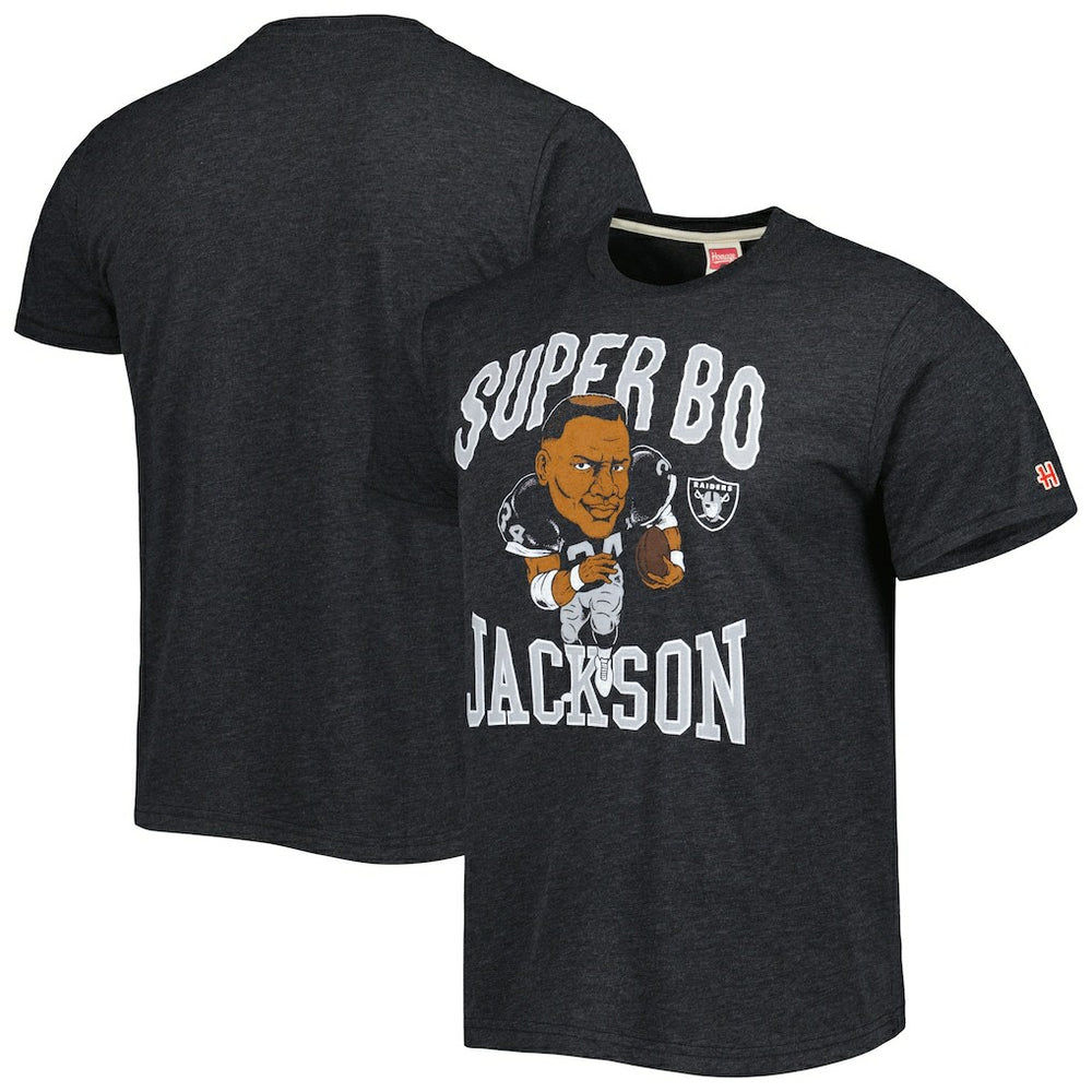 Bo Jackson Las Vegas Raiders Homage Unisex Unisex Caricature Retired Player Tri-Blend T-Shirt Heather Black | NFL