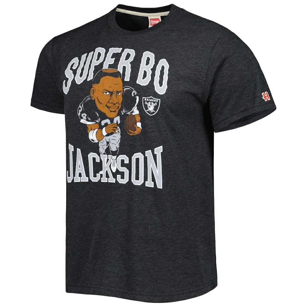 Bo Jackson Las Vegas Raiders Homage Unisex Unisex Caricature Retired Player Tri-Blend T-Shirt Heather Black | NFL
