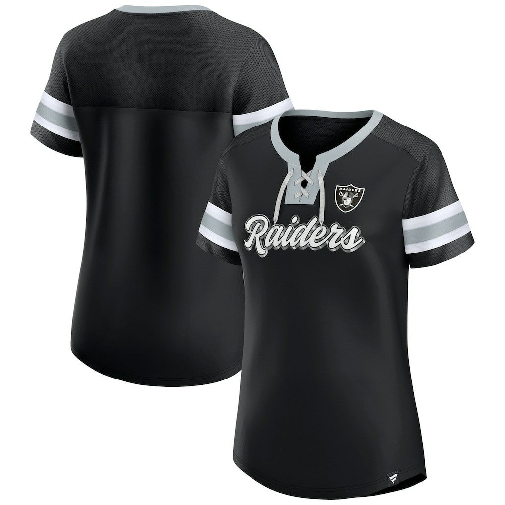 Las Vegas Raiders Women's Plus Size Original State Lace-Up T-Shirt Black | Fanatics