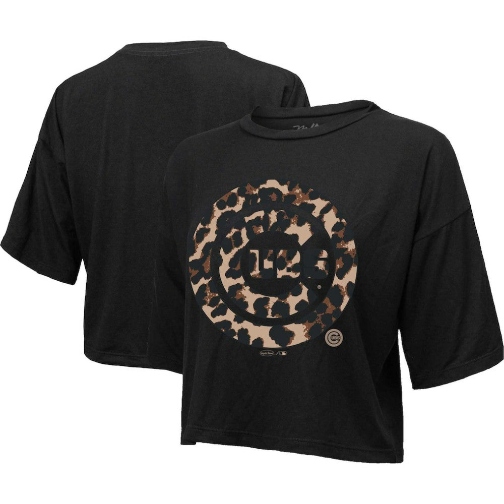 Chicago Cubs Majestic Threads Women's Leopard Cropped T-Shirt - MLB