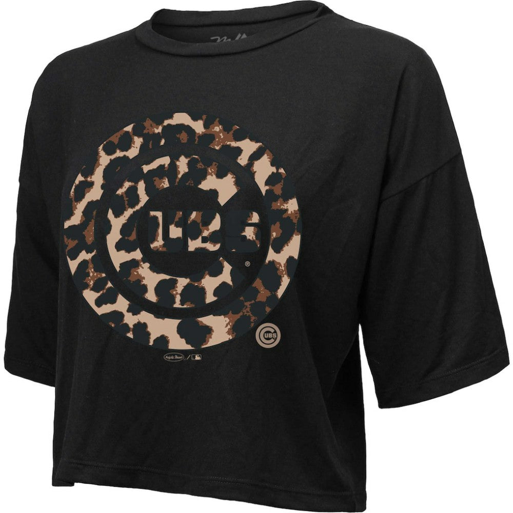 Chicago Cubs Majestic Threads Women's Leopard Cropped T-Shirt - MLB